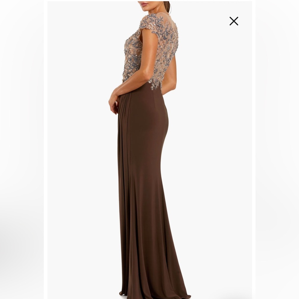 Mac Duggal Jersey Gown With Crystal Applique Sheer Bodice size 10 brown - Picture 2 of 6
